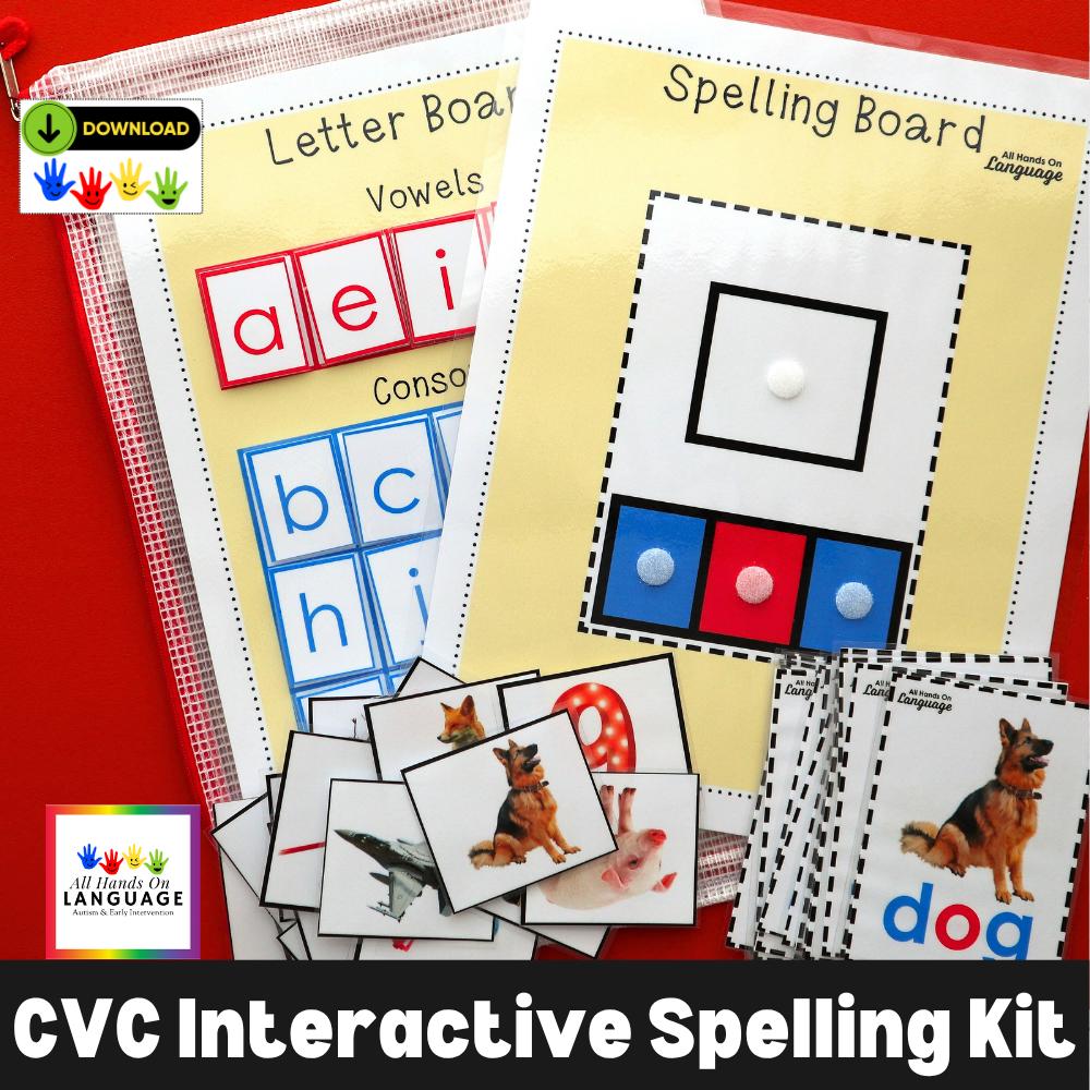 CVC Words Spelling Set with 20 Flashcards, 20 Pictures, and 20 Color Coded Letters to Practice Spelling 3 Letter Words, Autism PDF Printable