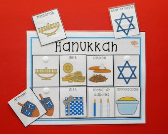 Hanukkah Matching Activity Sheet, 8 Labeled Pictures, Jewish Holiday, Autism, Preschool, Temple School, PDF Printable