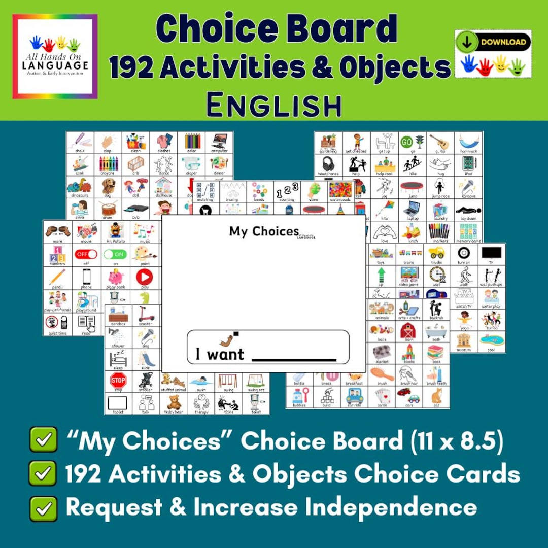 Autism Choice Board: 192 Activity Cards, Visual Strategy (PDF Printable ...