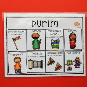 Purim Matching Activity, Match 8 Labeled Purim Pictures and Discuss Jewish Holiday Traditions ...