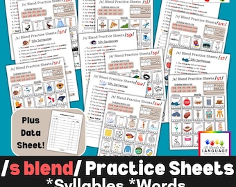 S-Blend Articulation Practice Sheets: Speech Therapy Materials (PDF Printable)