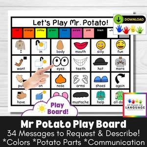 Mr Potato Activity Communication Board, Language, AAC, ASD, Non Verbal, Pre Verbal, Limited Verbal, Autism, Preschool, Speech, PDF Printable