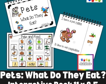 Libro interactivo: Mascotas: ¿Qué comen? Actividad de terapia del habla (PDF imprimible)