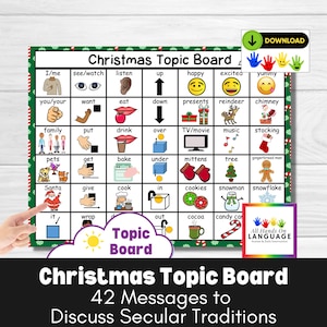 Christmas Communication Board, Talk About the Holiday 42 Words for Secular Traditions, AAC, Non Verbal, Pre Verbal Autism PDF Printable