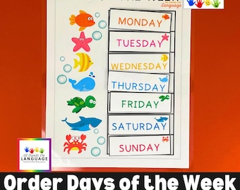 Days of the Week Ordering Activity with Picture and Color Cues, Under The Sea Theme, Printable PDF