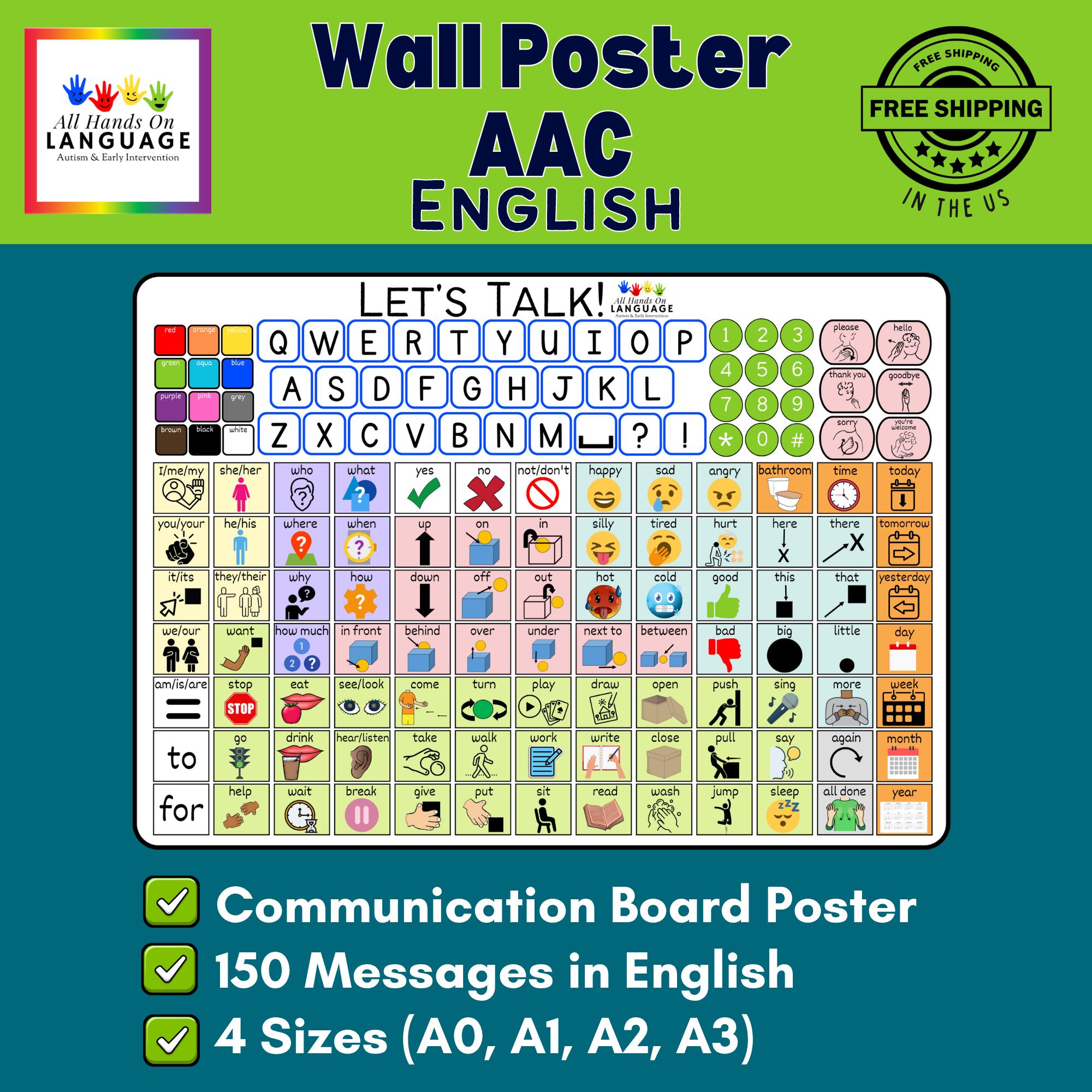 AAC Communication Board Wall Poster: 150 Messages for Autism & Speech ...