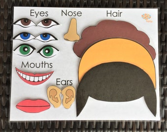 Make A Face Activity 2 Skin Tones, Face Parts, Eyes, Nose, Mouths, Ears, Hair, Face, Autism and Preschool Printable PDF