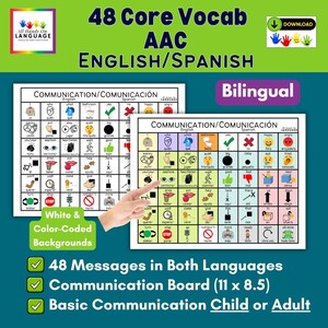 Bilingual Communication Board: Spanish + English, AAC, ESL (PDF Printable)