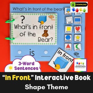 Shapes Interactive Book: Preposition "In Front", Sentence Building, Autism & Speech Therapy (PDF Printable)