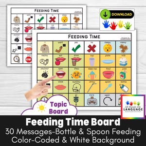 Feeding Communication Board -30 Messages, Color Coded Words, Aided-Language, AAC, Non Verbal, Pre Verbal, Autism, Aphasia, PDF Printable