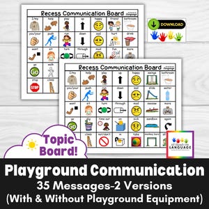 Tableau de communication pour la récréation, 35 messages pour l'aire de jeu, CAA, langage non verbal, préverbal, éducation spécialisée, autisme, préscolaire, PDF imprimable