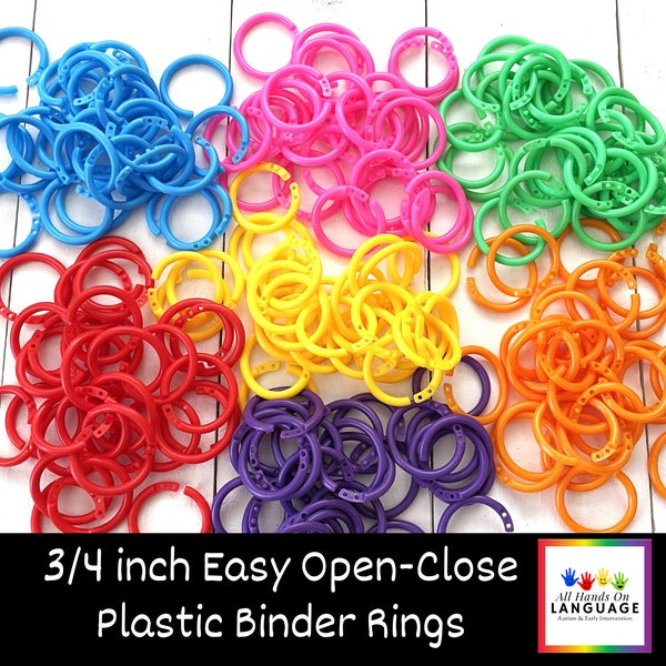 Colorful Plastic Binder Rings, 3/4 Inch Inner Diameter, Easy Open and Close, No Catch Rings, Books, Binders, Flashcards, Organize by Color