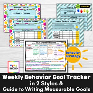 Weekly Behavior Tracker + Behavior Contract Plus How to Write Measurable Goals Resource Poster, Visual Strategy, Autism PDF Printable