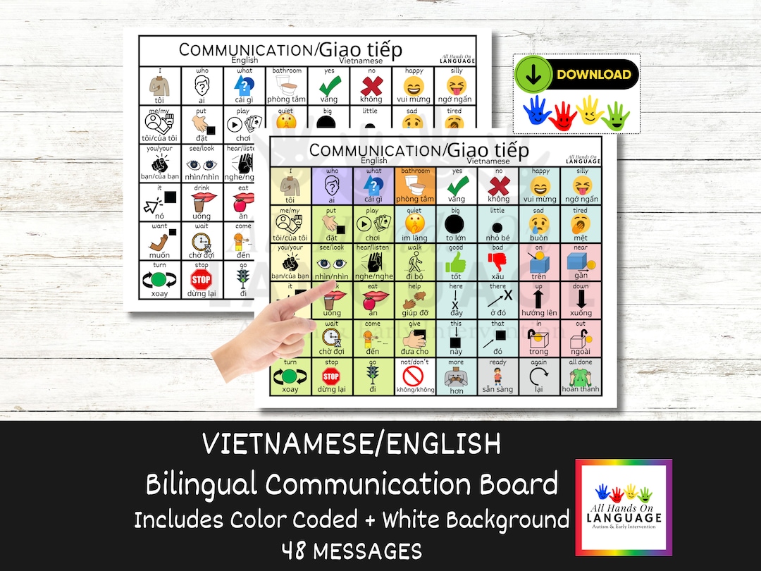Bilingual Vietnamese and English Communication Board With 48 Core