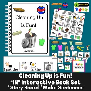 Interactive Book: Cleaning Up Is Fun with Preposition IN - Speech Therapy (PDF Printable)