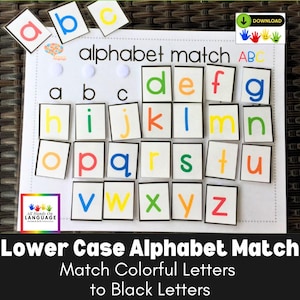 Lowercase Alphabet Matching Activity, Match the Colorful Letters to Black Letters, PDF Printable
