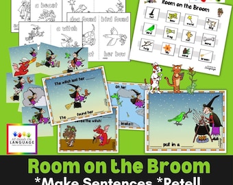 Room on the Broom Story Companion Set: Sequencing, Sentence Building & Coloring (PDF Printable)
