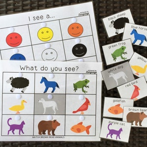 Brown Bear, Brown Bear 3 in 1 Activity Set, 1 Match Animal to Animal, 2 Match Animal to Color, 3 Retell the Story, PDF Printable