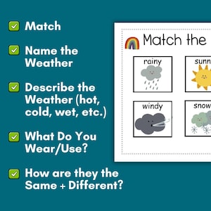 Weather Matching Activity: Preschool Learning Cards (Printable PDF) image 3