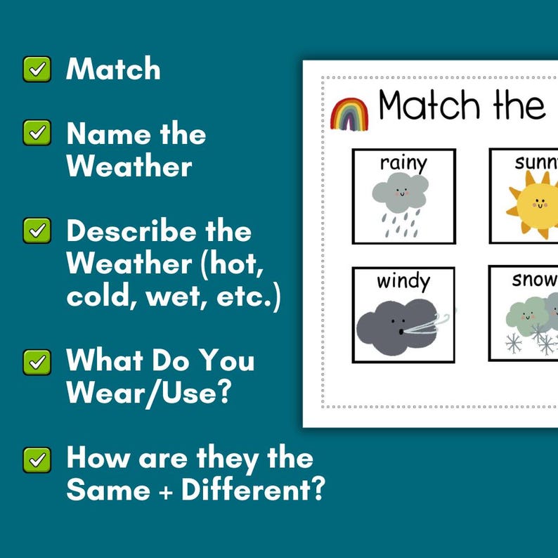 Weather Matching Activity: Preschool Learning Cards (Printable PDF) image 3