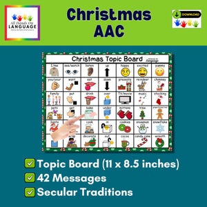 Tablero de comunicación navideña: CAA, no verbal, festividad secular (PDF imprimible)