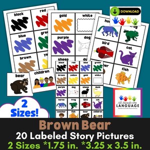 Imágenes de la historia del oso pardo: Juego de emparejamiento para el habla y el autismo (PDF imprimible)