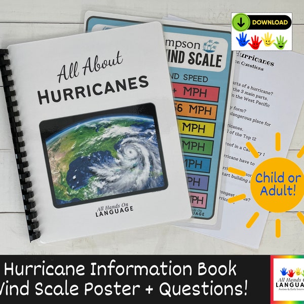 All About Hurricanes INFORMATION Book with Wind Scale Poster + 24 Comprehension Questions! Great Gift Idea, PDF Printable