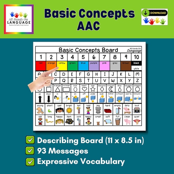Basic Concepts Board: Speech Therapy Visual Aid (PDF Printable)