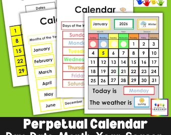Interactive Daily Calendar – Date, Seasons & Weather (Printable PDF)