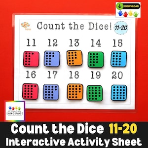 Dice Numbers 11-20 Count and Match Activity, Count Dots and Match to the Number, Pattern Recognition PDF Printable