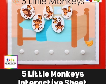 Five Little Monkeys Jumping On The Bed Companion Activity Sheet, Preschool and Autism PDF Printable