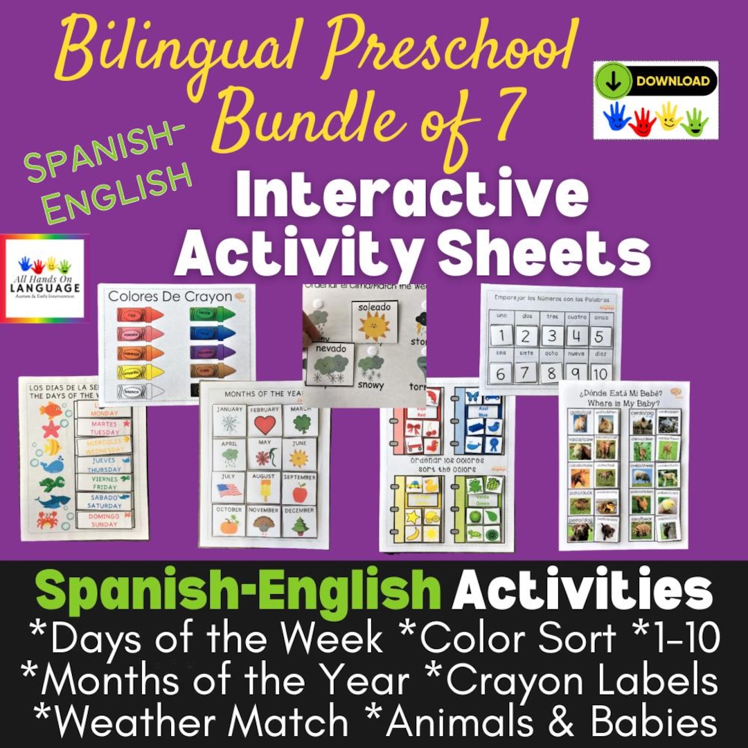 Bilingual Spanish English Preschool Activities Bundle (PDF Printable ...