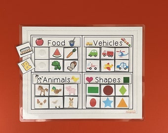 Category Sort Activity, 4 Categories-24 Pictures, Food, Animals, Vehicles, Shapes, Autism PDF Printable