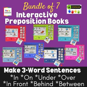 BUNDLE of 7 Preposition Interactive Books with Simple Sentence Formulation, Apraxia, Speech Therapy, Autism, PDF Printable