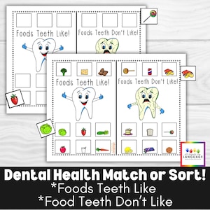 Foods Teeth Like + Don&#39;t Like: Match or Sort! Dental Health Interactive Activity, Education, Autism, Preschool, Printable PDF