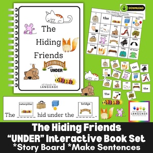 The Hiding Friends Interactive Book with Preposition UNDER, Follow Directions & Make Sentences, Speech Therapy, Autism, PDF Printable