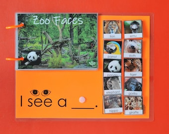 Zoo Animal Faces Interactive Book: Sentence Building Activity, Speech Therapy (PDF Printable)