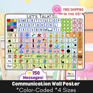 Poster mural pour tableau de communication - Parlons-en ! 150 messages, 4 tailles, CAA pour la classe, la maison, la salle de thérapie, l'autisme et l'orthophonie