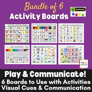 BUNDLE of 6 Communication Boards to Use with Activities, Visual Aids for Autism, Speech Therapy, AAC, Non Verbal, PDF Printable