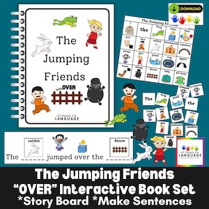 Interaktives Buch: Die springenden Freunde mit der Präposition OVER - Sprachtherapie (PDF zum Ausdrucken)