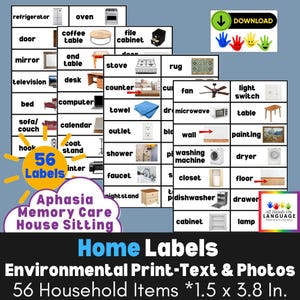 Etiquetas para el hogar: Vocabulario y ortografía para autismo, inglés como segundo idioma (ESOL), cuidado de la memoria (PDF imprimible)