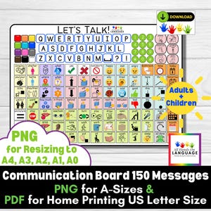 Let&#39;s Talk-150 Communication Board Wall Poster PNG for PERSONAL Use Only, Print Your Own, A-Series Resizable, AAC, Non Verbal Autism, Speech