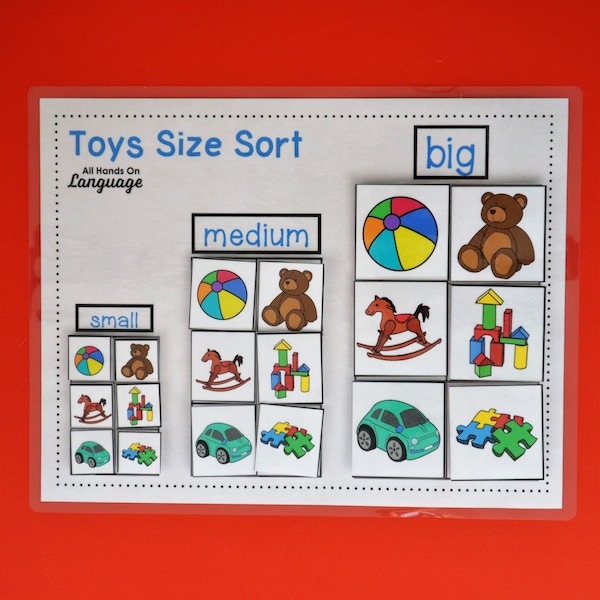 Toys Size Sort Activity, Small, Medium, Big, Toy Pictures in 3 Sizes, Preschool and Autism PDF Printable