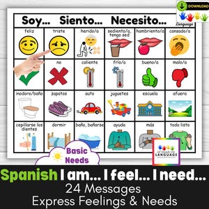 Spanish Basic Needs Communication Board: Autism, ESL, Speech Therapy (PDF Printable)