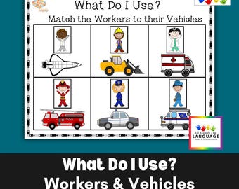 Community Helpers & Vehicles Matching Activity (Printable PDF)