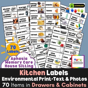 Etiquetas de cocina con texto y fotos: Autismo, Afasia, Cuidado de la memoria (PDF imprimible)