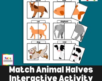 Animal Halves Matching Activity: Autism, Preschool (PDF Printable)