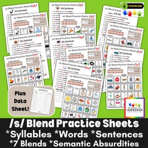 S-Blend Articulation Practice Sheets: Speech Therapy Materials (PDF Printable)