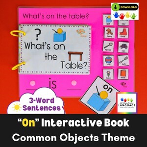 Common Objects Interactive Book: Preposition "ON", Sentence Building, Autism Speech Therapy (PDF Printable)