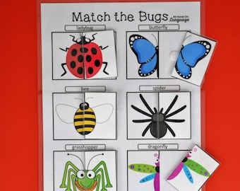 Match the Bugs Activity, Links und Rechts, Match Hälften, Symmetrie, Autismus und Vorschule PDF Printable